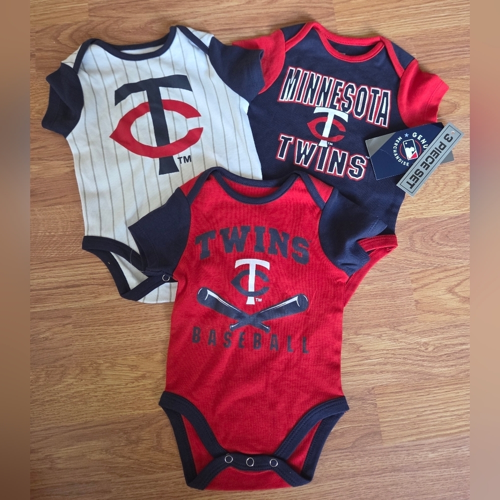 MLB Minnesota Twins Baby 3pc Bodysuits 0-3M, 3-6M NWT Navy Red White Baseball